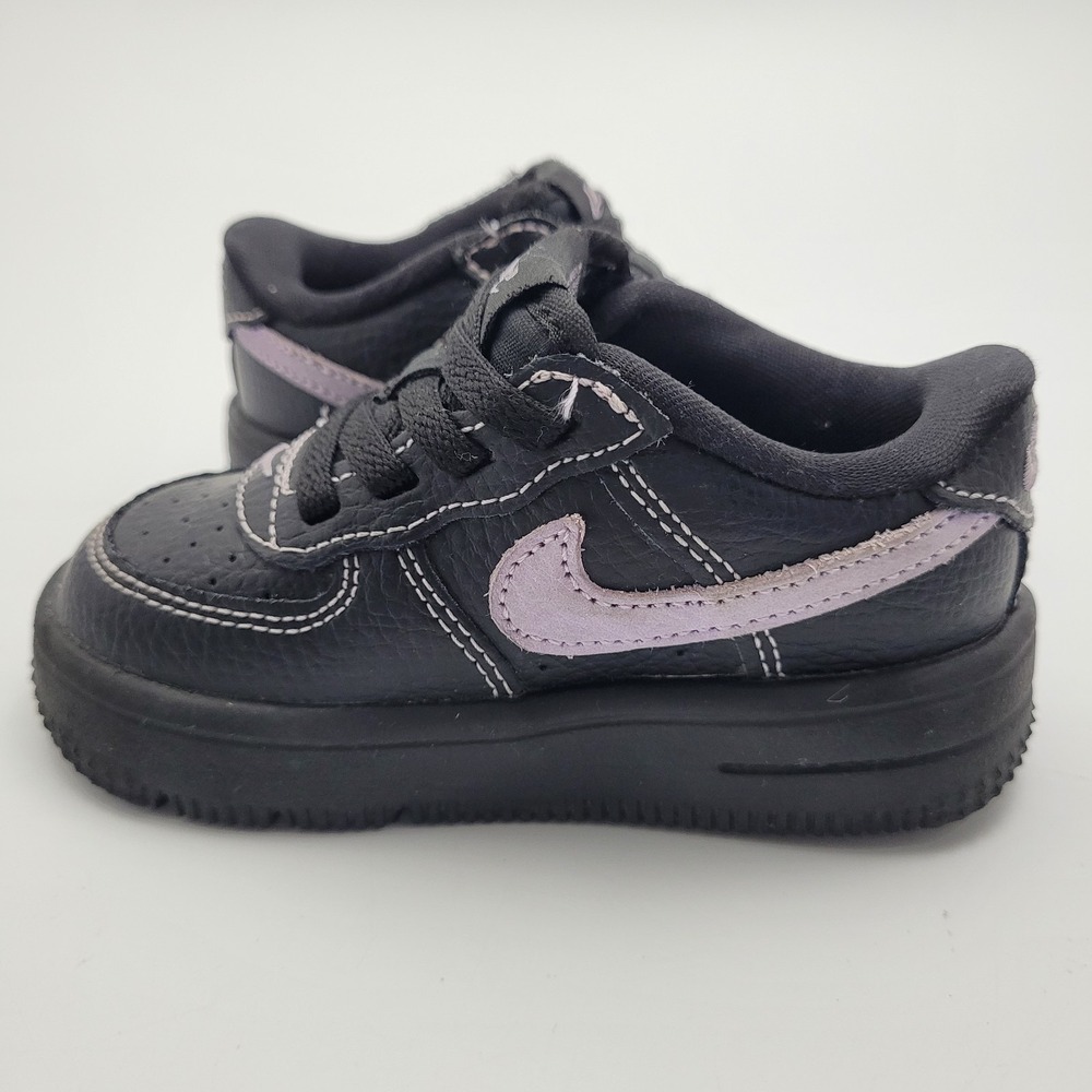 Nike Air Force 1 Baby 6C Black Purple Leather Hook & Loop Low Top HJ6764-001 - Picture 13 of 14